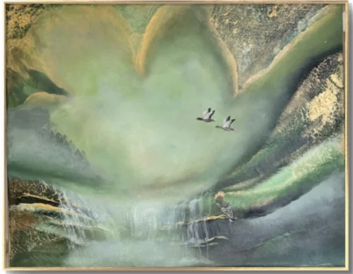 "Grön vattenfall" 50*40 cm semiabstrakt tavla akryl på duk