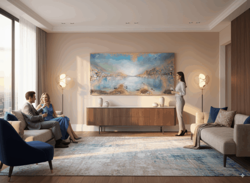 Semiabstrakt tavla blå tavla texturerad tavla