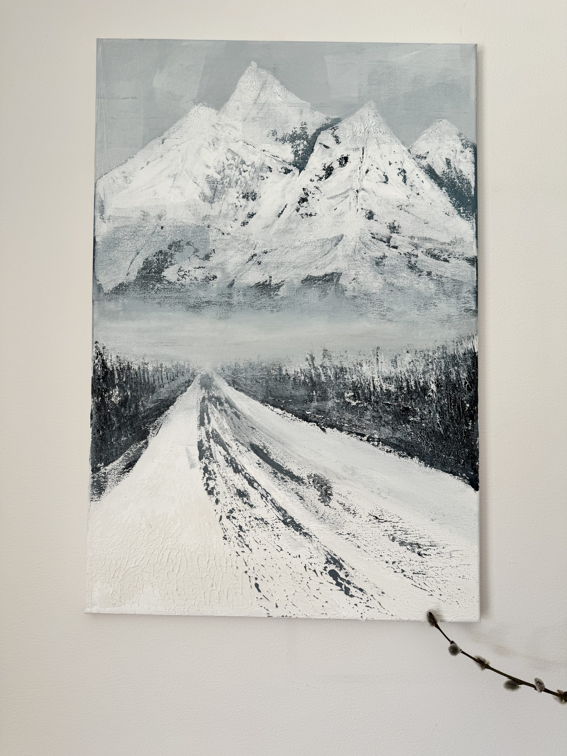 "Mountains" textured painting 60*40 semiabstrakt tavla akryl på duk