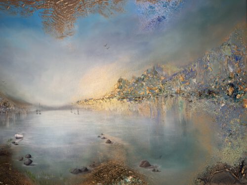 Unik semiabstrakt tavla "Fridfull hamn"  140/70