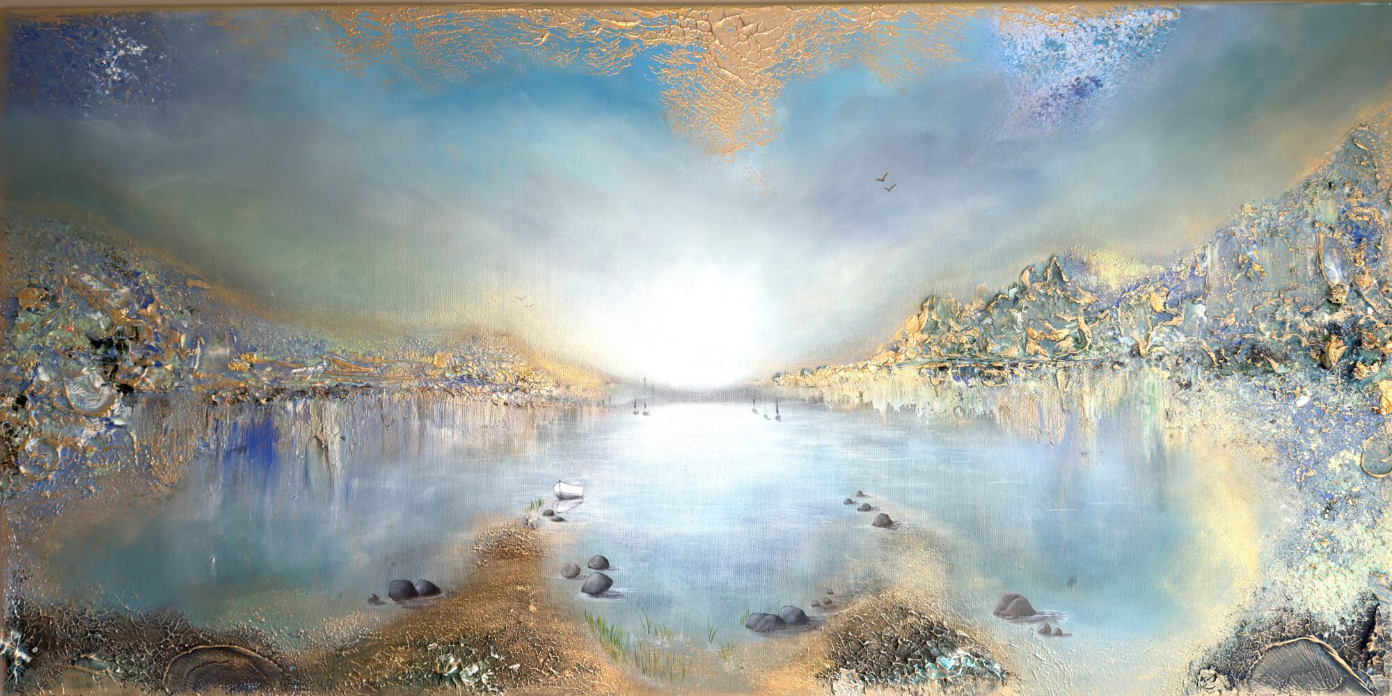 Semiabstrakt tavla blå tavla texturerad tavla