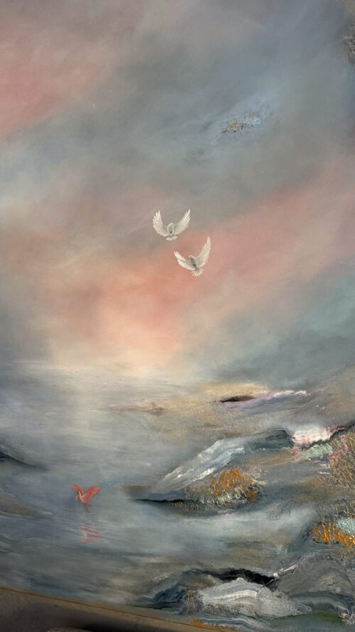 ”In search of unity” 120*100 cm semiabstract acrylic painting on canvas