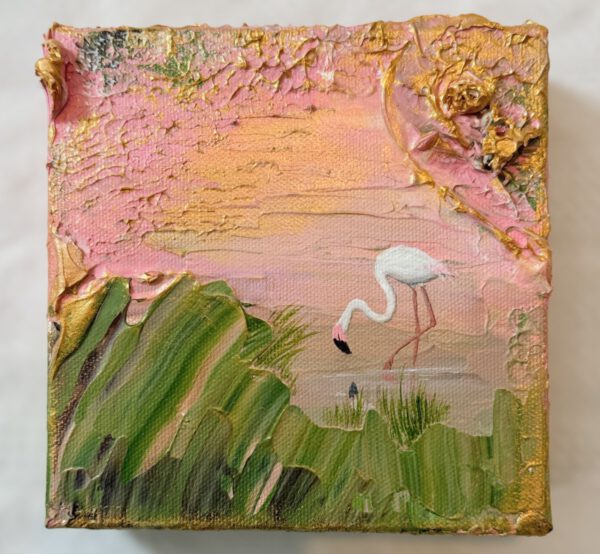 Miniserie "Flamingo" 15*15 cm semiabstrakt tavla akryl på duk
