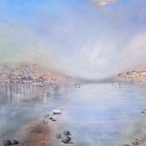 Unik semiabstrakt tavla "Fridfull hamn"  140/70