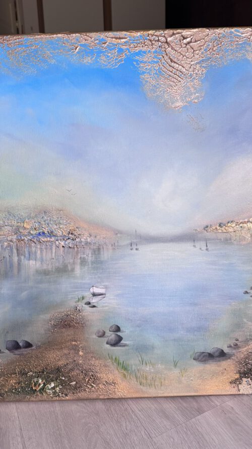 Unik semiabstrakt tavla "Fridfull hamn"  140/70