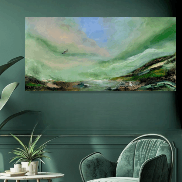 "Green Heaven" 100*50cm "deep edge" semiabstrakt tavla akryl på duk