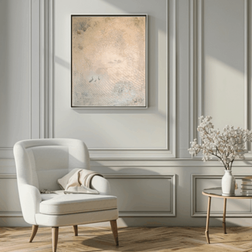 Semiabstrakt tavla i guld färg. sabina von essen, jennie ingberg styl