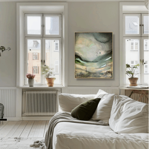 "Foggy forest" 50*60 cm semiabstrakt tavla akryl på duk