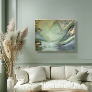 "Grön vattenfall" 50*40 cm semiabstrakt tavla akryl på duk