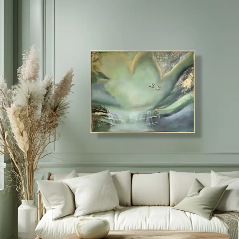 "Grön vattenfall" 50*40 cm semiabstrakt tavla akryl på duk