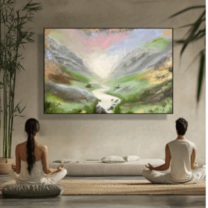 semiabstrakt tavla, tavla för vardagsrum, grön tavla