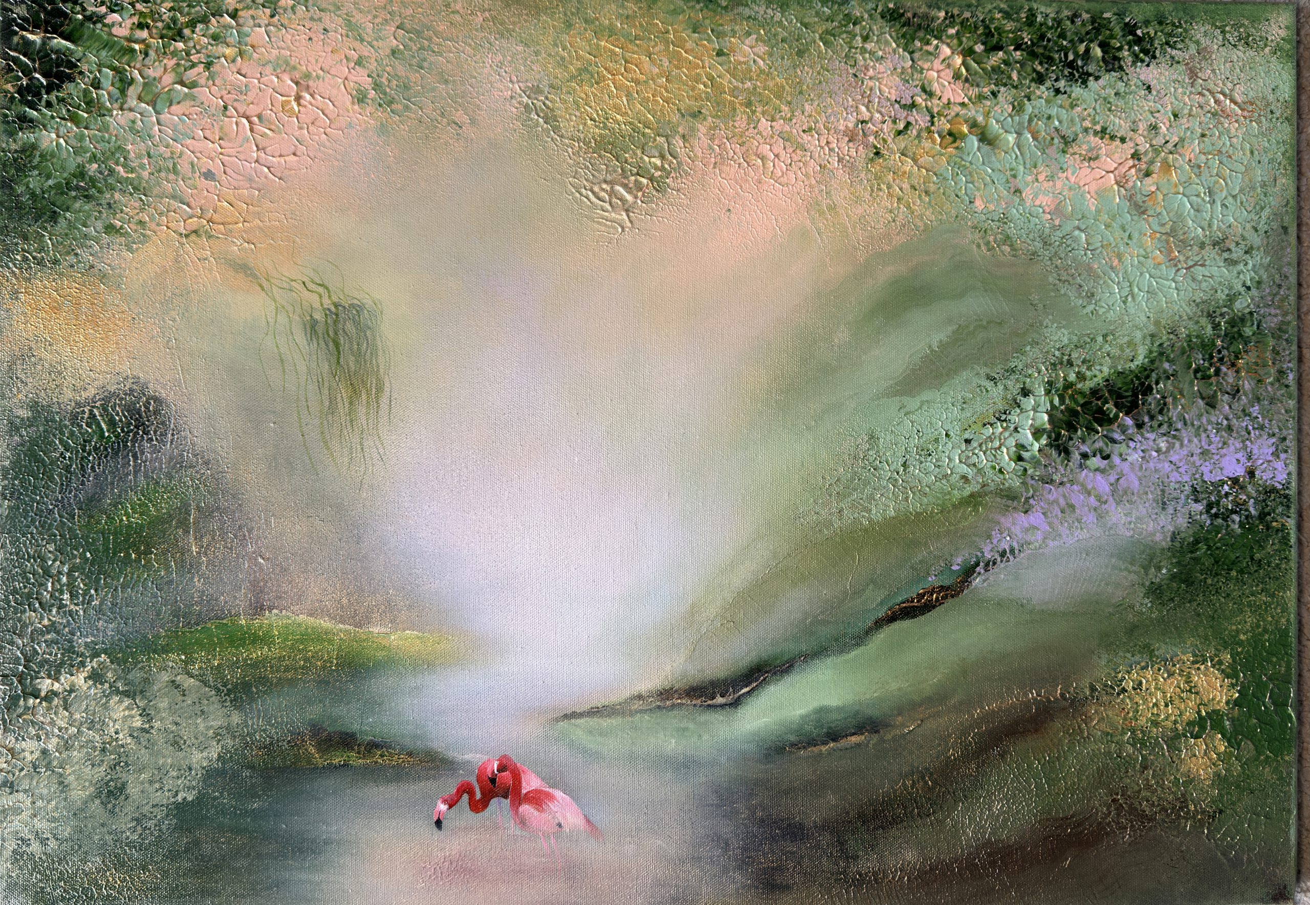 "Grön oas" 50*70 cm semiabstrakt tavla