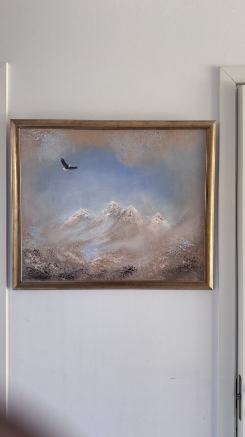 ”Distant Mountains” 50*70 cm unik semiabstrakt tavla akryl på duk inramad