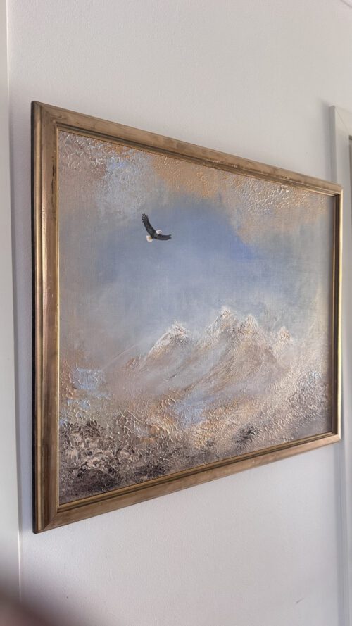 ”Distant Mountains” 50*70 cm unik semiabstrakt tavla akryl på duk inramad