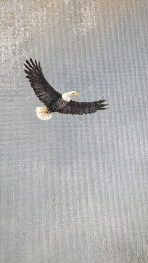 ”Distant Mountains” 50*70 cm unik semiabstrakt tavla akryl på duk inramad