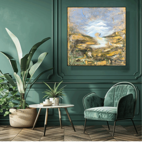 "Secret garden" 80*80*1,5 cm semiabstrakt tavla akryl på duk