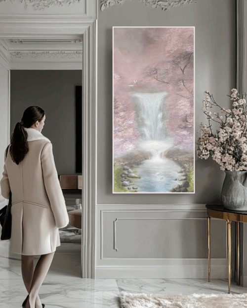 Semiabstrakt tavla, rosa tavla, stor tavla