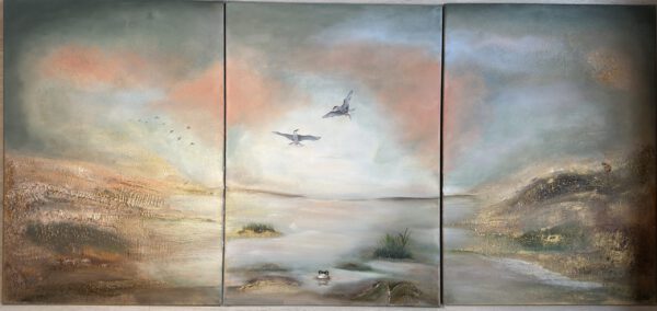 Semiabstrakt tavla, grön tavla, triptyk