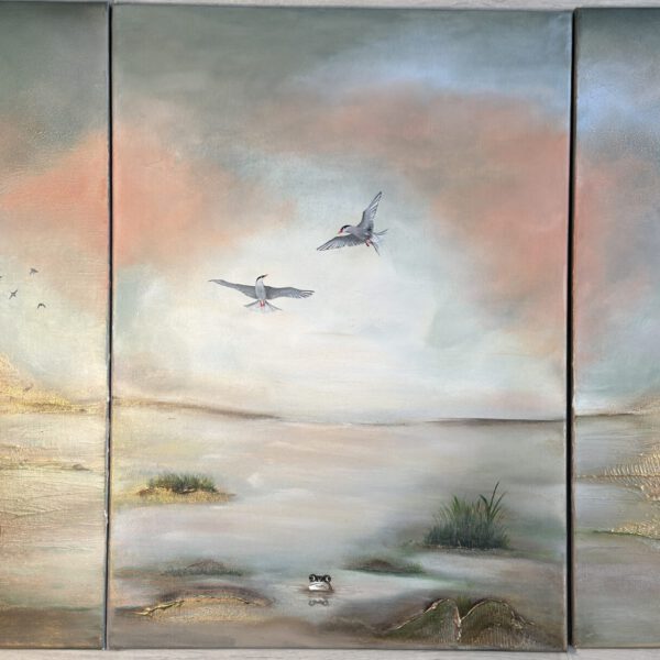 Semiabstrakt tavla, grön tavla, triptyk