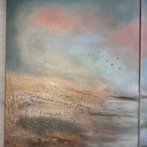 IMG_1090 Semiabstrakt tavla, grön tavla, stor tavla, tavla i triptyk