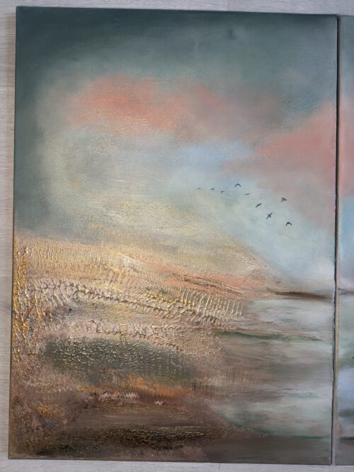 IMG_1090 Semiabstrakt tavla, grön tavla, stor tavla, tavla i triptyk