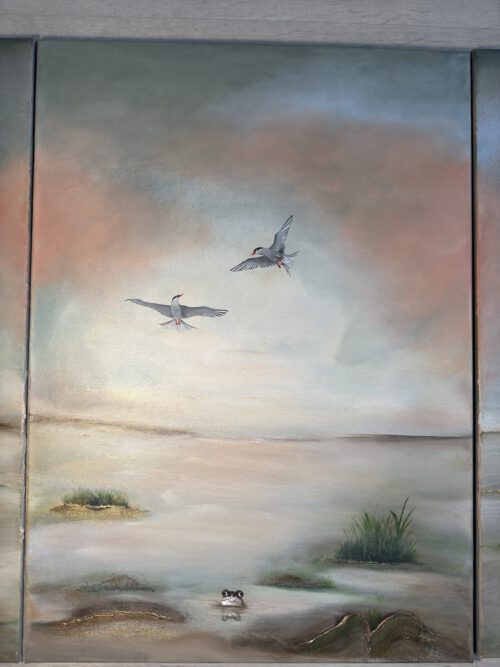 IMG_1093 Semiabstrakt tavla, grön tavla, stor tavla, tavla i triptyk