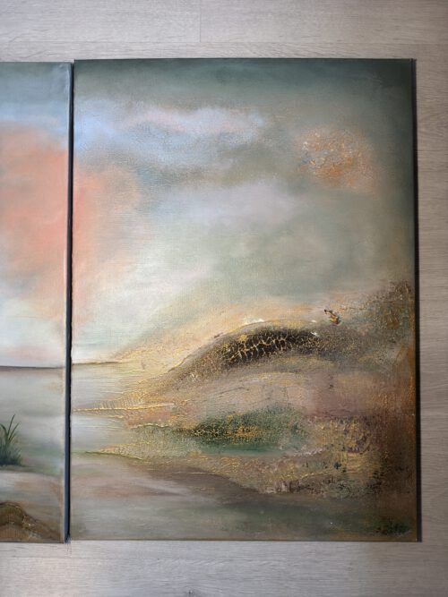 IMG_1094 Semiabstrakt tavla, grön tavla, stor tavla, tavla i triptyk