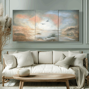 Semiabstrakt tavla, grön tavla, stor tavla, triptyk