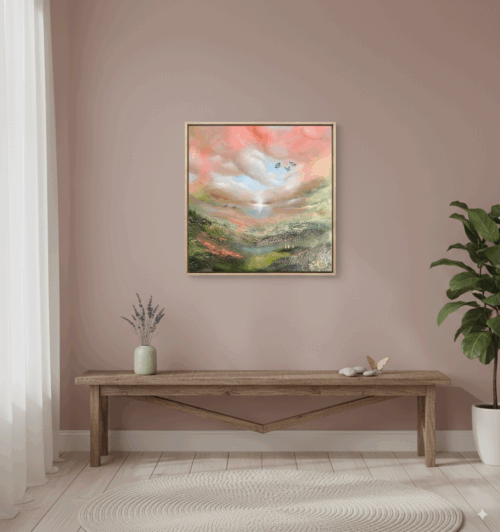 Generated Image September 30, 2025 - 11_56AM Semiabstrakt tavla "På vägen till paradiset" 100*100 cm