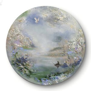 Semiabstrakt tavla blå runda