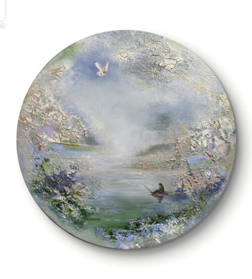 Semiabstrakt tavla blå runda