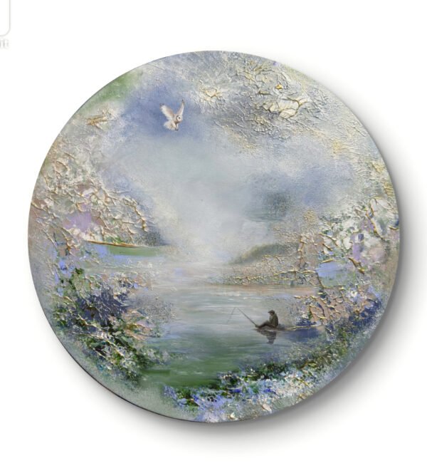 Semiabstrakt tavla blå runda