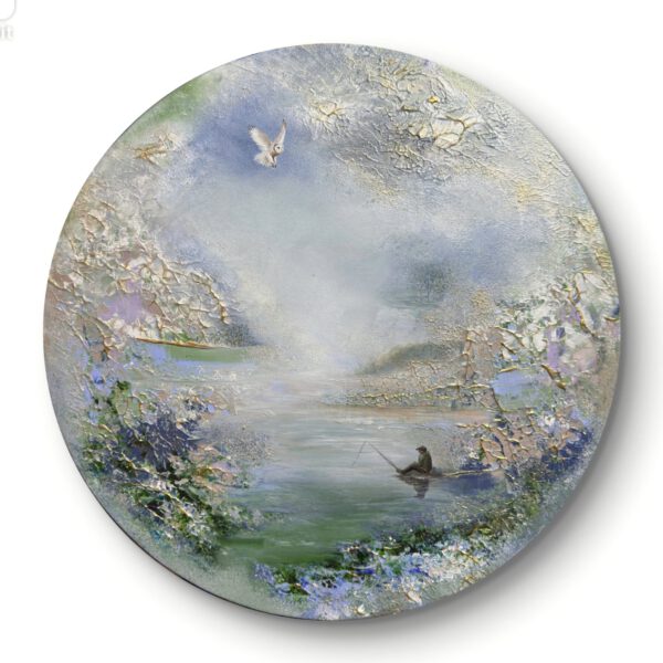 Semiabstrakt tavla blå runda